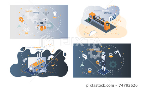 Industrial internet of things set of four scenes about technical progress in field of production Industrial internet of things set of four scenes about technical progress in field of production 74792626
