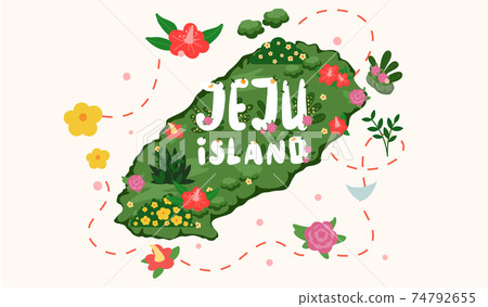 Welcome to Jeju island in South Korea, traditional landmarks, symbols. Korean land with traditional attractions Welcome to Jeju island in South Korea, traditional landmarks, symbols. Korean land with traditional attractions 74792655