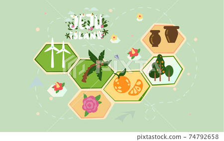 Jeju island poster in cartoon style with main attraction arboretum. Green island in south korea Jeju island poster in cartoon style with main attraction arboretum. Green island in south korea 74792658