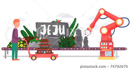 Jeju island in asia in south korea. Dol hareubang and Hallasan mountain stone figures attraction 74792670