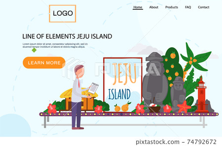 Line of elements Jeju island landing page. Traveling to Korea by botanical garden and park of stones 74792672