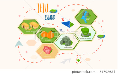 Welcome to Jeju island in South Korea, traditional landmarks, symbols. Korean land with traditional attractions Welcome to Jeju island in South Korea, traditional landmarks, symbols. Korean land with traditional attractions 74792681