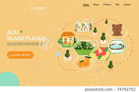 Welcome to Jeju island in South Korea, traditional landmarks, symbols. Korean land with traditional attractions Welcome to Jeju island in South Korea, traditional landmarks, symbols. Korean land with traditional attractions 74792702
