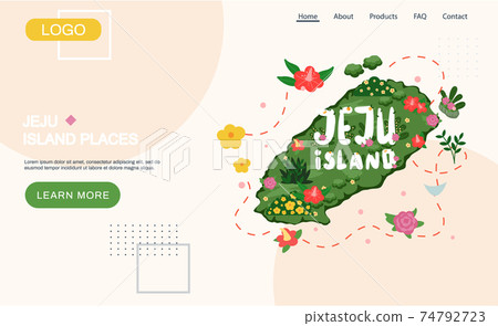Welcome to Jeju island in South Korea, traditional landmarks, symbols. Korean land with traditional attractions Welcome to Jeju island in South Korea, traditional landmarks, symbols. Korean land with traditional attractions 74792723