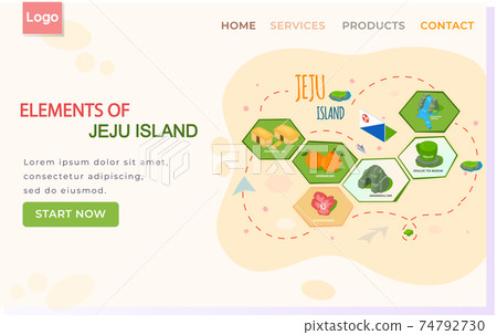 Jeju island poster in cartoon style with main attraction arboretum. Green island in south korea Jeju island poster in cartoon style with main attraction arboretum. Green island in south korea 74792730