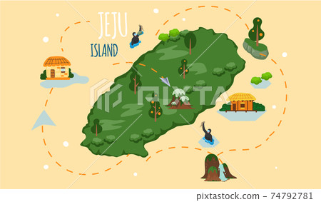 Welcome to Jeju island in South Korea, traditional landmarks, symbols. Korean land with traditional attractions Welcome to Jeju island in South Korea, traditional landmarks, symbols. Korean land with traditional attractions 74792781