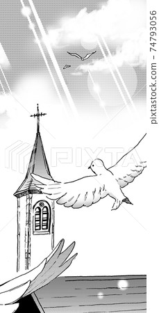 Monochrome illustration of a flapping pigeon Monochrome illustration of a flapping pigeon 74793056