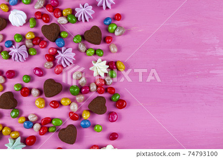 Sweets on a pink table. Valentine's day. Sweets on a pink table. Valentine's day. 74793100