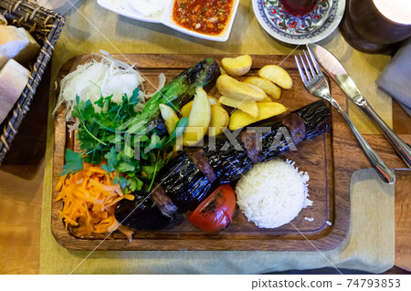 Turkish eggplant kebab. Middle eastern cuisine 74793853