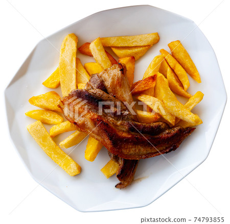 Fried pork belly with potato, homemade dinner Fried pork belly with potato, homemade dinner 74793855
