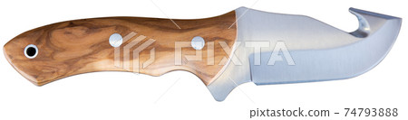 Hunting skinner knife with wooden handle isolated on white 74793888