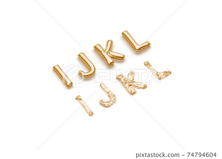 Inflated, deflated gold I J K L letters, balloon font 74794604