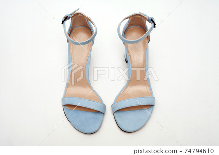 Women's blue sandals top view. Summer footwear. Women's blue sandals top view. Summer footwear. 74794610
