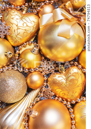 Christmas holidays background with gold christmas balls. Christmas holidays background with gold christmas balls. 74794813
