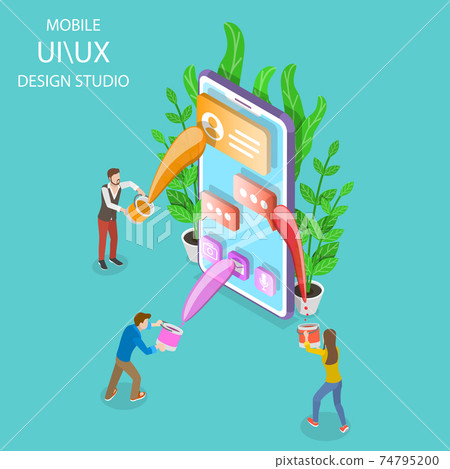 UI and UX design studio isometric flat vector. 74795200