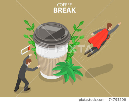 Coffee break flat isometric vector conceptual illustration. 74795206