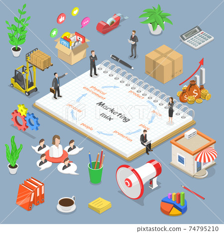 Marketing mix model isometric flat vector concept. Marketing mix model isometric flat vector concept. 74795210