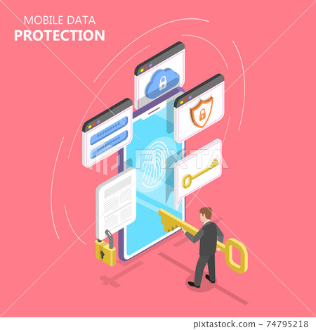 Mobile data protection isometric flat vector... - Stock Illustration ...