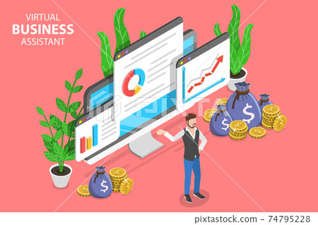 Virtual business assistant isometric flat vector concept. 74795228