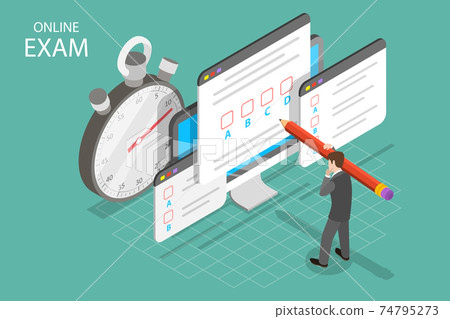 Personal online exam isometric flat vector concept. 74795273