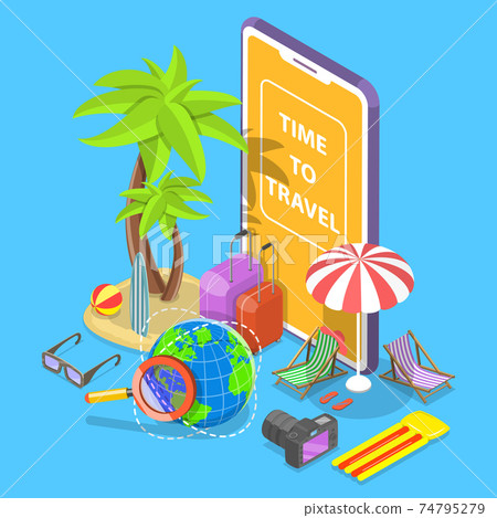 Online tour searching flat isometric vector concept. Online tour searching flat isometric vector concept. 74795279