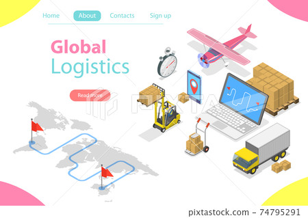 Flat isometric vector concept of global logistics. Flat isometric vector concept of global logistics. 74795291