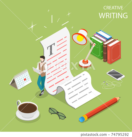 Flat isometric vector concept of creative writing. 74795292