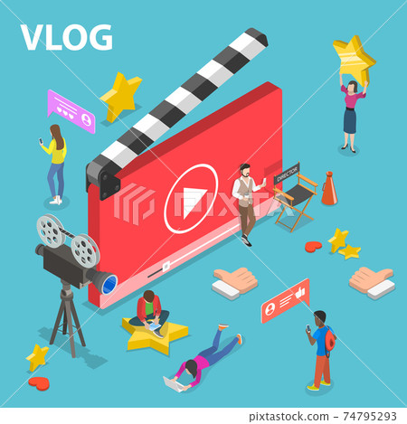 Flat isometric vector concept of video blog. Flat isometric vector concept of video blog. 74795293