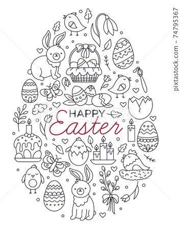 Happy Easter Egg set of icons in the Doodle style 74795367