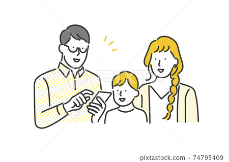 操作智能手機的家庭的插圖資料 74795409