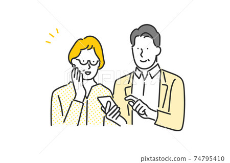 操作智能手機的家庭的插圖資料 74795410