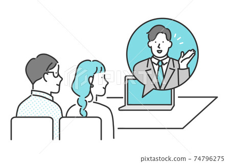 Image illustration material of business person who proposes to customers online 74796275