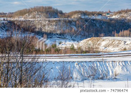 Winter view of the amber quarry. Russia 74796474