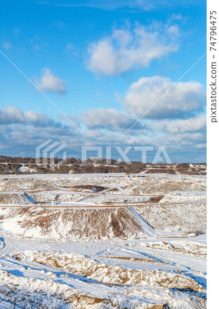 Winter view of the amber quarry. Russia 74796475