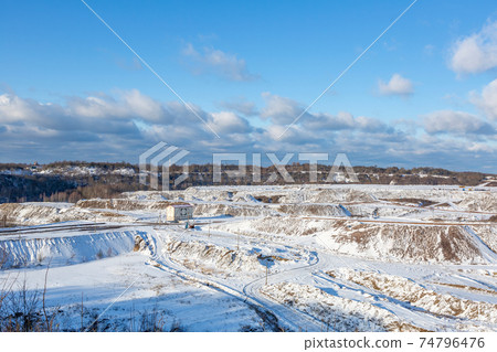 Winter view of the amber quarry. Russia 74796476