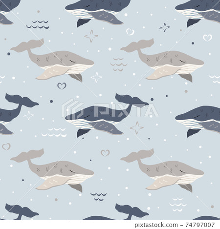 cute blue whales seamless pattern  74797007