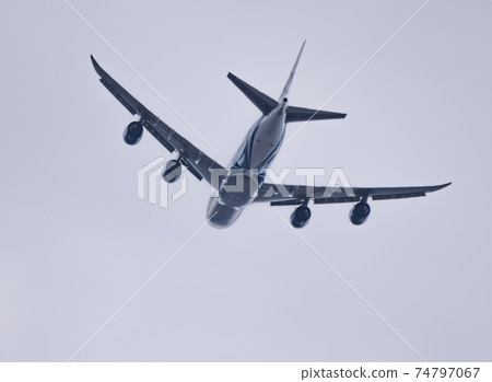 Commercial passenger airplane landing in Moscow, Russia 74797067