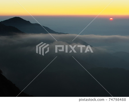 Looking at the sun setting over the Sea of Japan from Kuroyuri Kor of Kenzawa Looking at the sun setting over the Sea of Japan from Kuroyuri Kor of Kenzawa 74798488