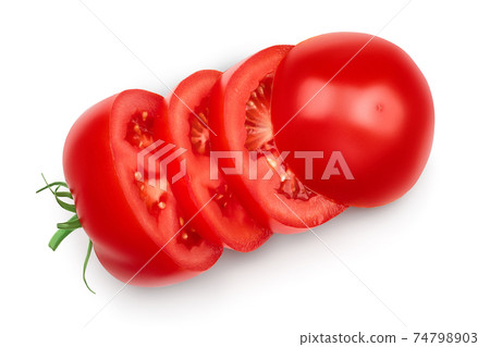 Tomato slices isolated on white background. Clipping path . Top view. Flat lay 74798903