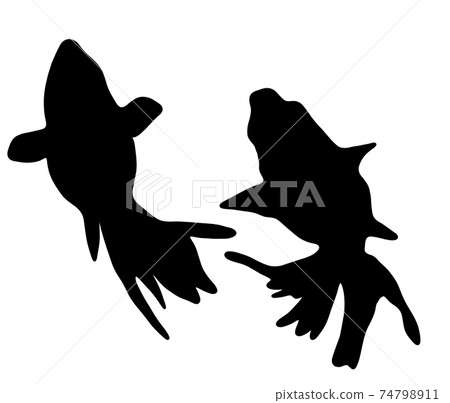 Silhouette of a goldfish swimming with two 74798911