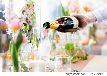 Wedding reception, pouring champagne Wedding reception, pouring champagne 74799996