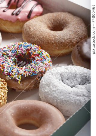 Variety of doughnuts in box Variety of doughnuts in box 74800463