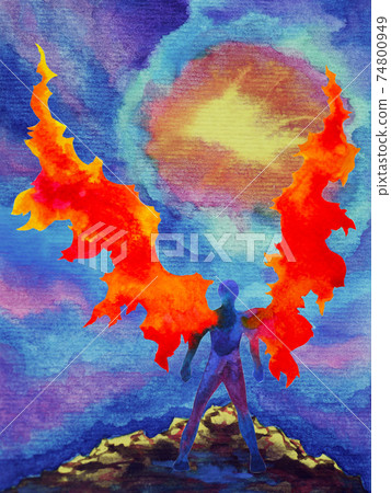abstract human mind power spiritual fantasy wings watercolor painting illustration design hand drawing 74800949
