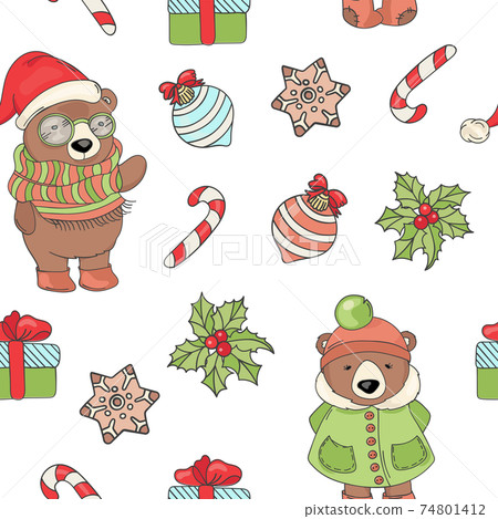 BEAR CHRISTMAS Merry Christmas And New Year Winter Animal Seamless Pattern Vector Illustration For Print BEAR CHRISTMAS Merry Christmas And New Year Winter Animal Seamless Pattern Vector Illustration For Print 74801412