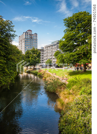 Christchurch cityscape with Avon river and Clarendon Tower Christchurch cityscape with Avon river and Clarendon Tower 74801568