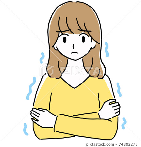 一名年輕女子在寒冷中顫抖的線條藝術插圖 74802273