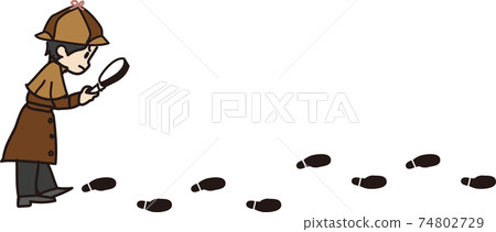 Illustration of child detective and footprints 74802729