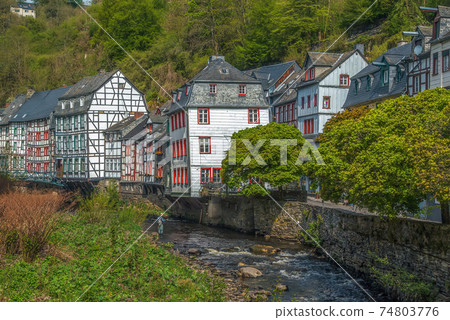 Houses along the Rur river, Monschau, Germany Houses along the Rur river, Monschau, Germany 74803776