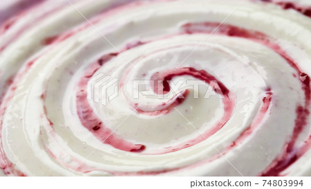 Yogurt with fruit jam, curd cream swirl with berry topping 74803994