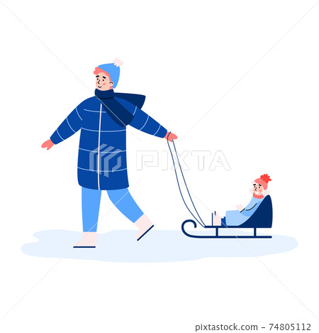 Parent sledding a happy smiling girl sitting on sled a vector illustration Parent sledding a happy smiling girl sitting on sled a vector illustration 74805112
